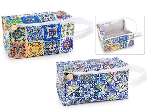 Beauty case in Maiolica fabric with zip handle and pocket
